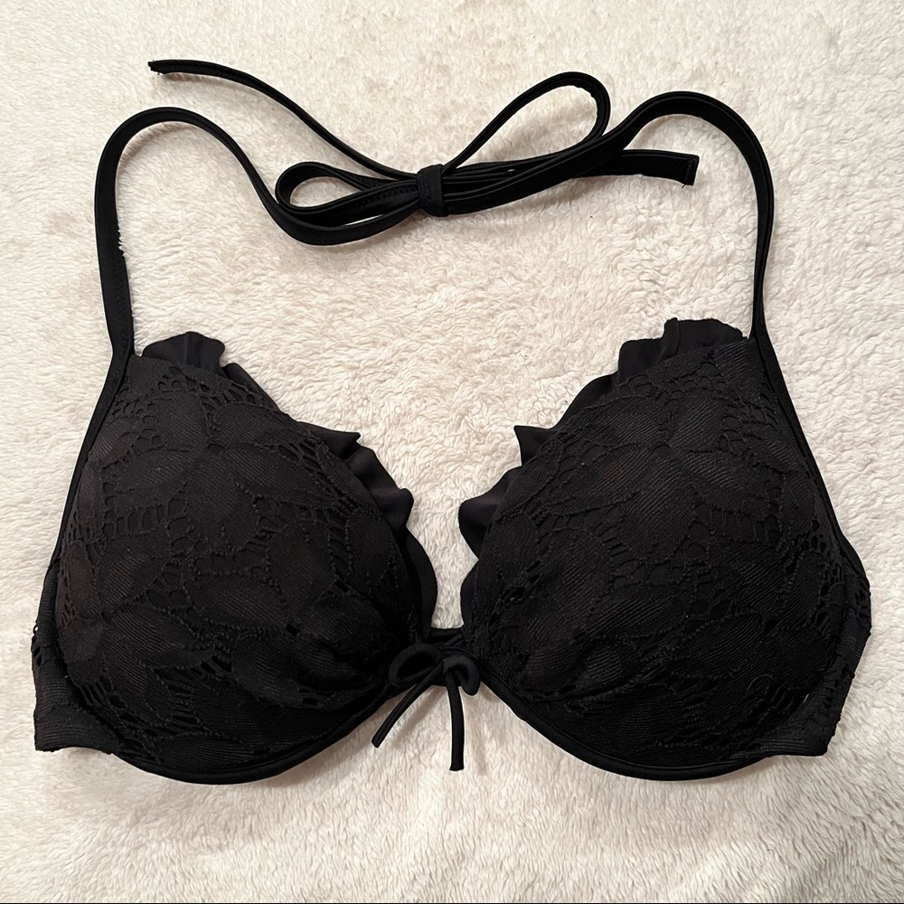 Victoria's Secret Black Subtle Floral Crochet Bikini top size 36C